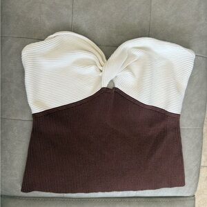 Strapless Twist Tube Top - White and Brown